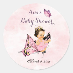 Sticker Rond Papillon princesse bébé fille rose