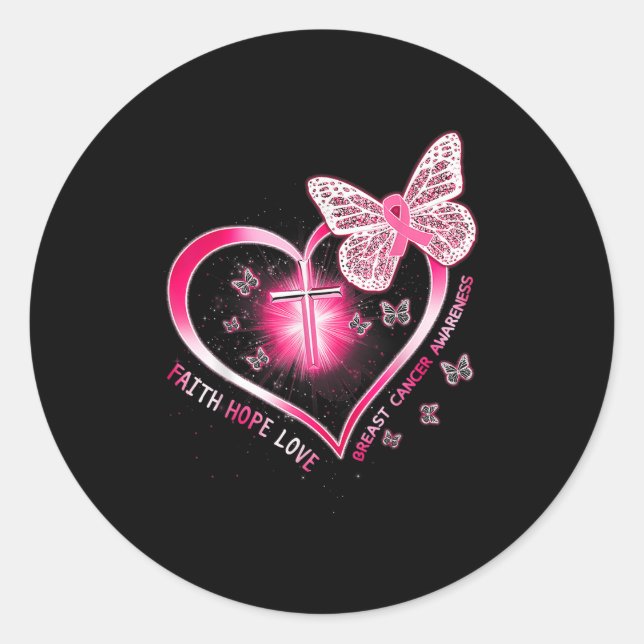 Sticker Rond Papillon rose Croix Foi Espoir Amour Cancer du sei (Devant)