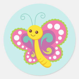 Sticker Rond Papillon rose mou