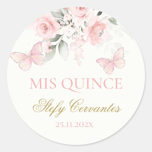 Sticker Rond Papillon rose Quinceañera (Devant)