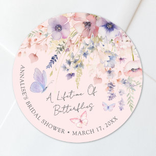 Sticker Rond Papillon Rose Sauvage Shower de Mariage