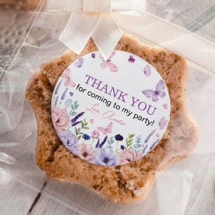 Sticker Rond Papillon rose violet Jardin Floral Fille Anniversa