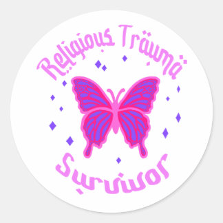 Sticker Rond Papillon rose violet Trauma religieuse Survivant