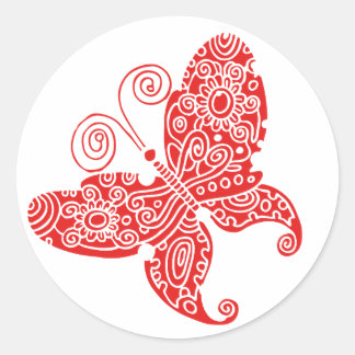 Sticker rond papillon rouge