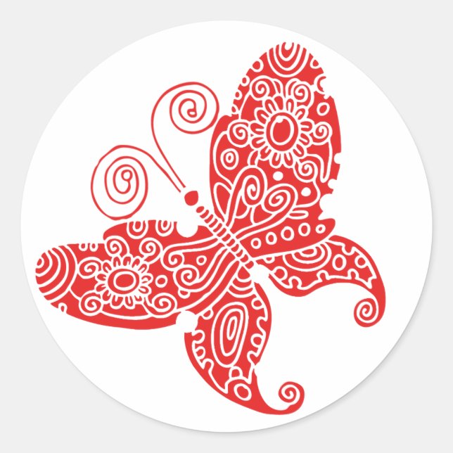 Sticker rond papillon rouge (Devant)