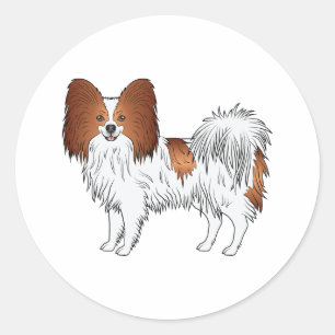 Sticker Rond Papillon Rouge Et Blanc Chien De Dessin Animé Mign