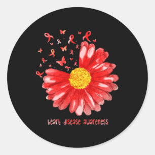 Sticker Rond Papillon Rouge Ruban Cardiopathie Sensibilisation