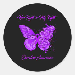 Sticker Rond Papillon Son combat est ma lutte contre l'overdose