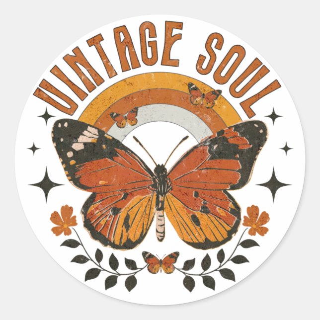 Sticker Rond Papillon Soul vintage (Devant)
