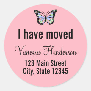 Sticker Rond Papillon sur Faire-part de déplacement rose person