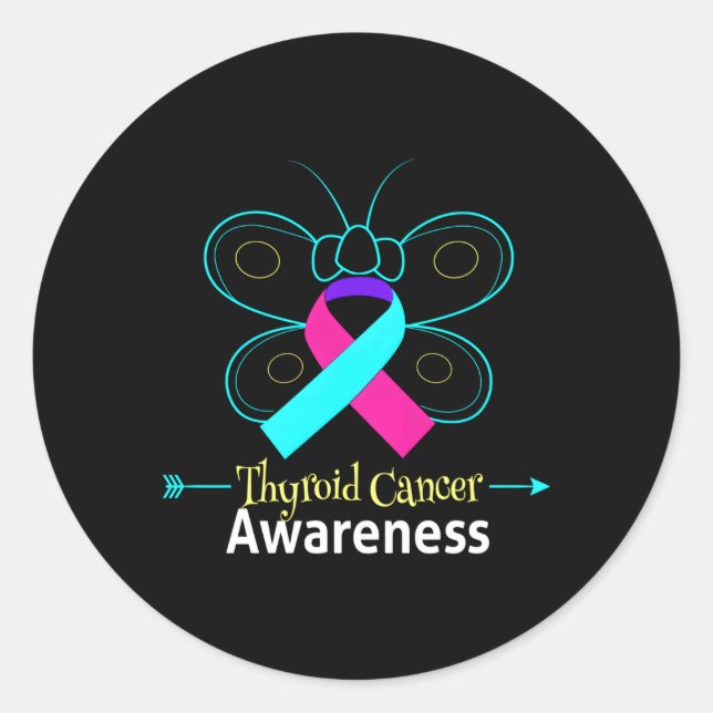 Sticker Rond Papillon Thyroïde Cancer Ruban Thyroïde Cancer Awa (Devant)