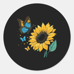 Sticker Rond Papillon Tournesol Ukraine Filles Enfants F