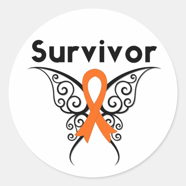 Sticker Rond Papillon tribal de la leucémie survivante (Devant)