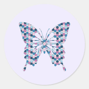 Sticker Rond Papillon Twilight City bleu et Hexagon rose