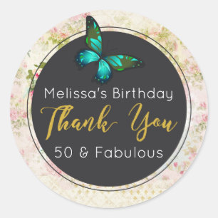 Sticker Rond Papillon vert sur le Merci vintage chic de collage