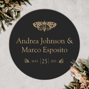 Sticker Rond Papillon Victorien Élégant Mariage Favori Gothique