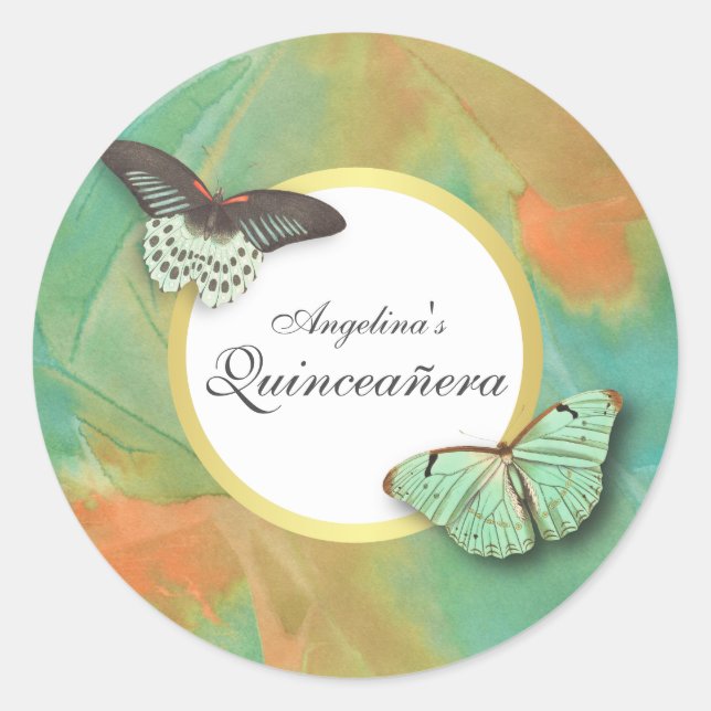 Sticker Rond Papillons aux couleurs sud-ouest Quinceanera (Devant)