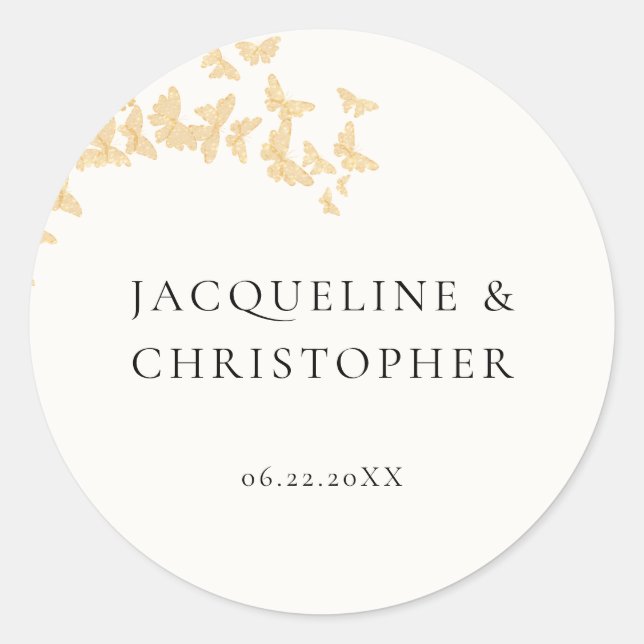 Sticker Rond Papillons Boho Or moderne Mariage romantique (Devant)