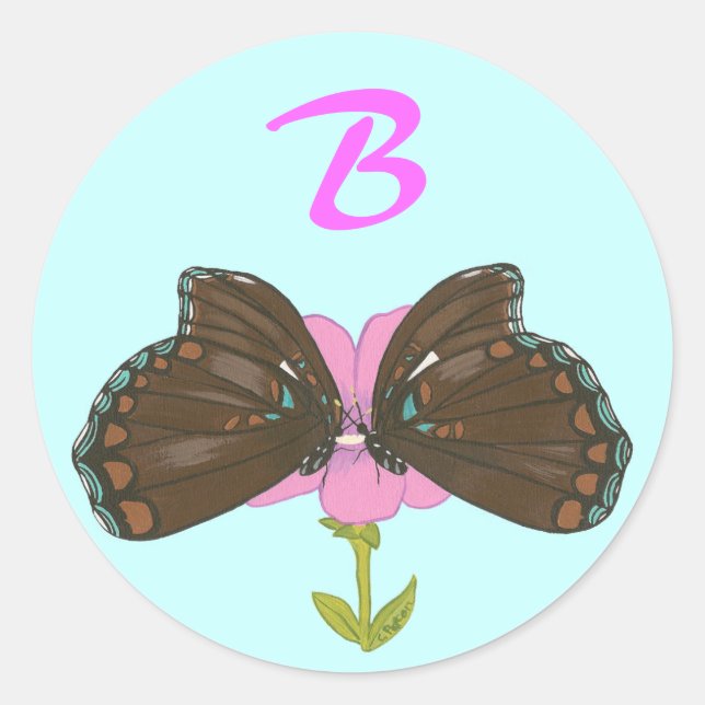 Sticker Rond Papillons Brown Monogrammes Mariages sceaux (Devant)