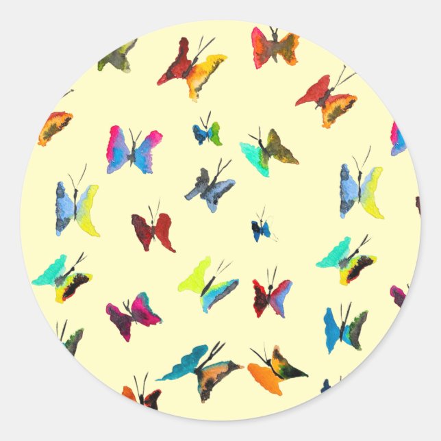 Sticker Rond Papillons couleur aquarelle (Devant)