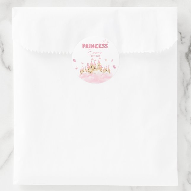 Sticker Rond Papillons de la Couronne rose Princess Castle Nuag (Sac)