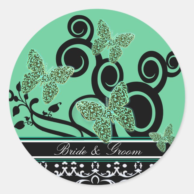 Sticker Rond Papillons de mariée et de mariée Flèches vert noir (Devant)