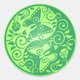 Sticker Rond Papillons de Yin Yang, verts