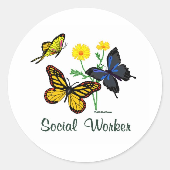 Sticker Rond Papillons des travailleurs sociaux (Devant)