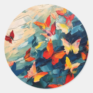 Sticker Rond Papillons en Mouvement – Vol Abstrait Expressif