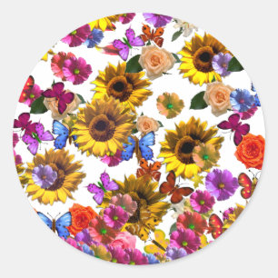 Sticker Rond Papillons et fleurs Couverture complète