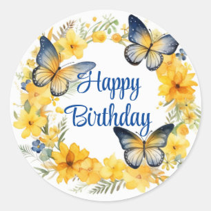 Sticker Rond Papillons et fleurs d'or Anniversaire