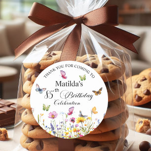 Sticker Rond Papillons et Fleurs sauvages Élégant 85e anniversa