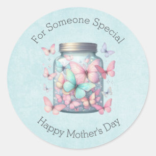 Sticker Rond Papillons Fantaisistes dans un Pot pour la Fête de