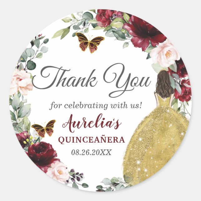 Sticker Rond Papillons floraux bleus de Bourgogne Princess Gold (Devant)