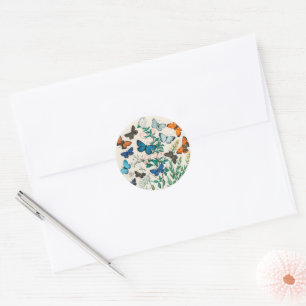 Sticker Rond Papillons, illustration vintage