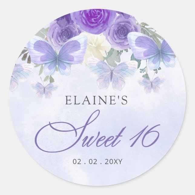 Sticker Rond Papillons Lilac Rustiques Floraux Violets Sucrés 1 (Devant)