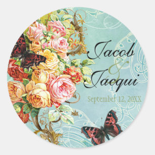 Sticker Rond Papillons papillons Rose vintages Roses