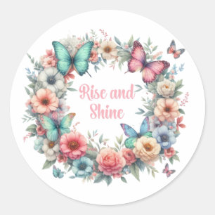 Sticker Rond papillons pastel fleuris se lèvent et brillent