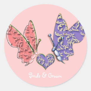 Sticker Rond Papillons rose et bleu