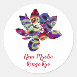 Sticker Rond Papillons spirituels Fleur Nam Myoho Renge Kyo