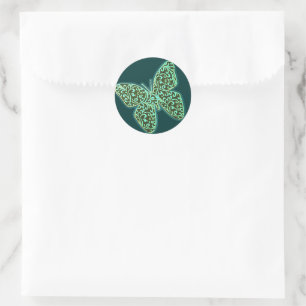 Sticker Rond Papillons tourbillons vert