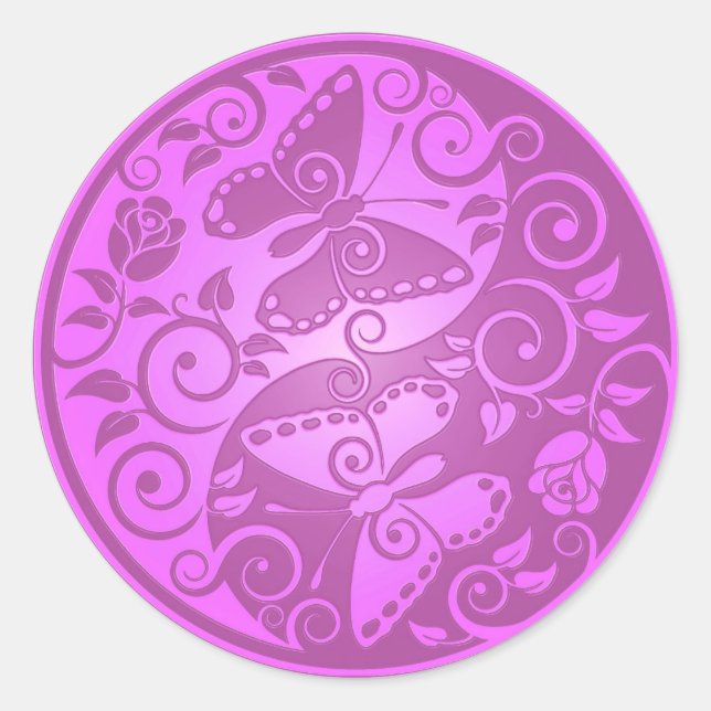 Sticker Rond Papillons Yin Yang, violet (Devant)
