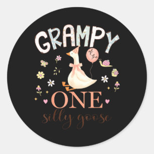 Sticker Rond Papy de la fille qui a 1 an de la seule oie idiote