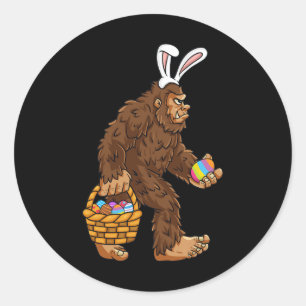 Sticker Rond Pâques Bigfoot Avec Panier Oeufs Fun Boys Enfants 