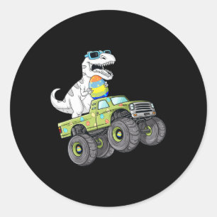 Sticker Rond Pâques Jour T Rex Dino Monter Un Monster Camion Ga