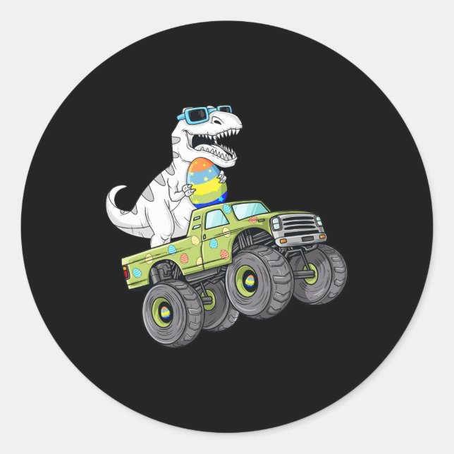Sticker Rond Pâques Jour T Rex Dino Monter Un Monster Camion Ga (Devant)