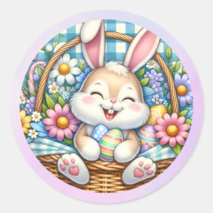 Sticker Rond Pâques joyeuses avec du lapin mignon, des oeufs et