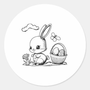 Sticker Rond Pâques Lapin Coloration Et Peinture Vous-Même