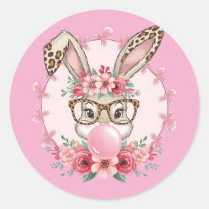Sticker Rond Pâques mignonne Floral Bunny Leopard cadeau