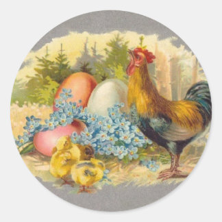 Sticker Rond Pâques - Poussins, Oeufs & Rooster - Carte Postale